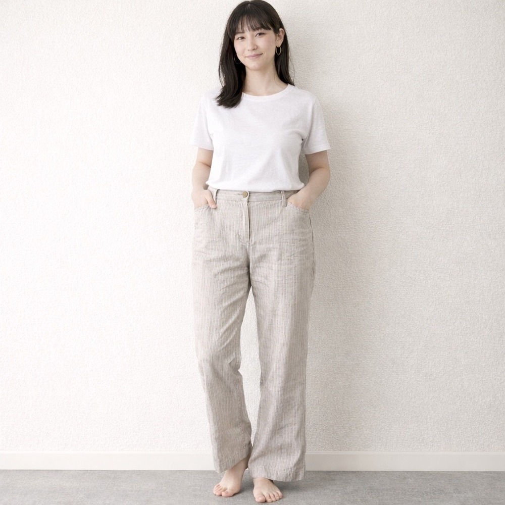 Pure Collection Womens size 4 Linen Pants Trousers Striped Beige Neutral Capsule